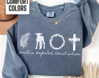 Christian Easter Shirt Comfort Colors He is Risen Tshirt Jesus Easter Sweatshirt Faith Tee Women Religious Crewneck Cross T Shirt Cute Gift
