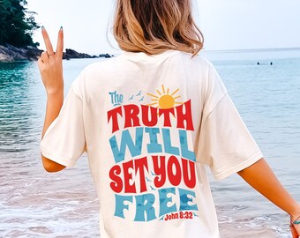 Retro Christian Tshirt Women Faith Based T Shirt Comfort Colors Tee Trendy Oversized Jesus T-shirt Back Print Hipster Christian Streetwear