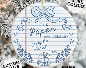 1st Anniversary Ornament. Personalized Paper Anniversary Gift 1 Year Anniversary Gift for Husband Wife Custom Couple Wedding Keepsake First