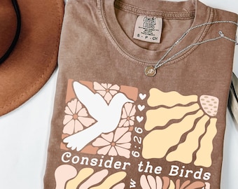 Boho Christian Shirt Comfort Colors T-shirt Women Bible Verse Shirt Floral Tshirt Retro Jesus Shirt Bird Shirt Religious Tee Christian Gift