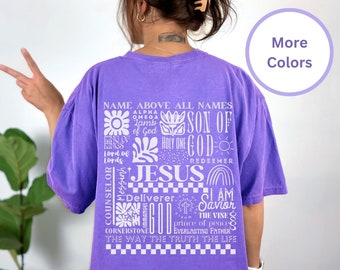 Vintage Christian Shirt for Women Faith Based T-shirt Comfort Colors Bible Verse Tshirt Names of Jesus Tee Trendy Aesthetic Apparel