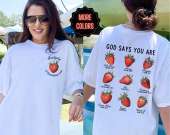 Strawberry Shirt Christian Clothes for Women Comfort Colors Tee Bible Verse Tshirt Affirmations T Shirt Cottagecore Aesthetic Jesus Apparel