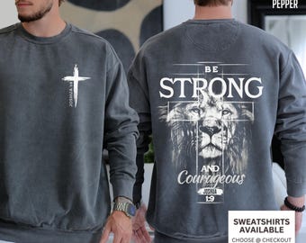 Men Christian Sweatshirt Comfort Colors Lion of Judah Shirt Bible Verse Tshirt Christian Men Long Sleeve Faith Tee Jesus Apparel Religious