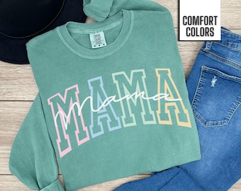 Mama Long Sleeve Shirt Comfort Colors Long Sleeve Mama Tee Cute Mama Shirt Mother&#39;s Day Gift for Mom Colorful Mama T Shirt Women Mama Tshirt