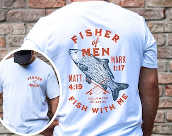 Christian Shirt for Men Fishing Tshirt Fishers of Men Tee Religious T-shirt for Man Vintage Faith Based T Shirt Bible Verse Tee Mens Jesus T