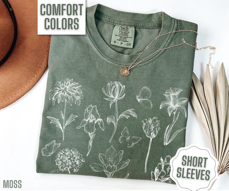 Vintage Pressed Flowers Shirt Comfort Colors Boho Cottagecore Tshirt ...