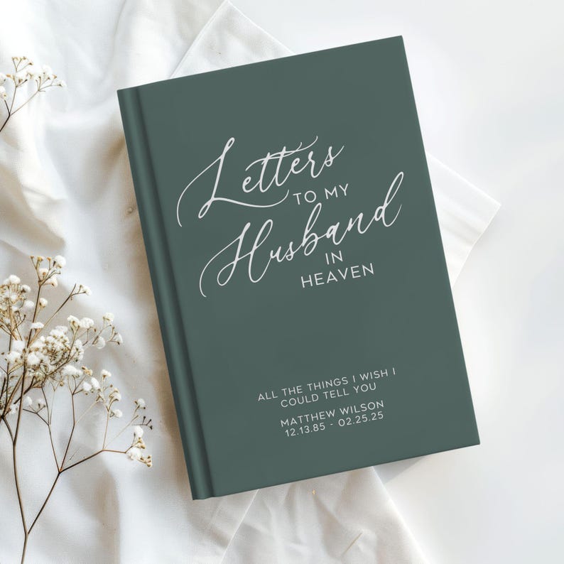 This personalized husband grief journal is the most thoughtful and sentimental gift for a grieving wife or widow. It will make the perfect husband sympathy gift, husband bereavement gift, husband condolence gift, loss of husband grief gift or for yourself if you are a grieving widow.  It is totally customizable and has a hardcover and 75 lined pages for journaling your thoughts and feelings. Perfect for your healing journey.