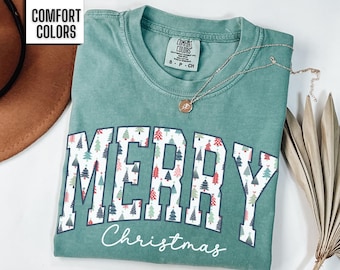Comfort Colors Merry Christmas Shirt for Women Merry Christmas Tshirt Trendy Christmas T Shirt Cute Winter T-shirt Holiday Top Oversized Tee