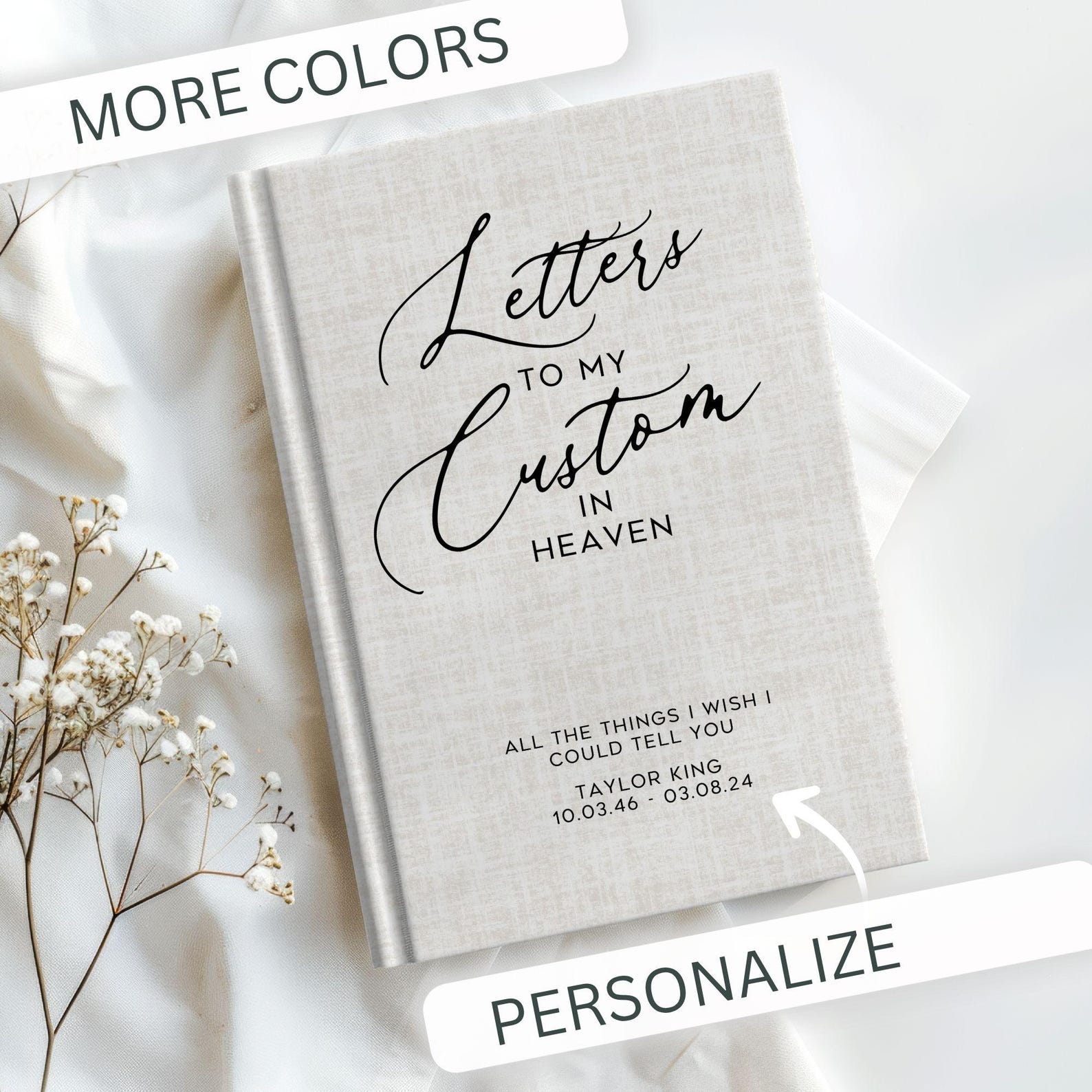 Grief Lettering Personalized Grief Journal, Custom Memorial Gift Letters to Heaven in ...