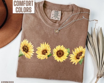 Comfort Colors Sunflower Shirt, Cute Sunflower Tshirt Women Flower Tee Minimalist Floral T Shirt Vintage Botanical T-shirt Gardener Gift Her