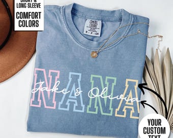Custom Grandma Shirt Personalized Grandma Long Sleeve Tshirt Comfort Colors Grandma Tee with Grandkids Names Grandma Gift for Mimi Gigi Nana