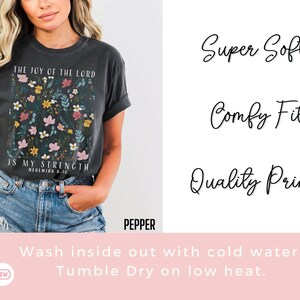 These shirts are super soft, have a comfy fit and the print is top quality. To care for your shirt wash inside out with cold water and tumble dry on low heat.  This pepper color is very popular. Stay trendy while sharing your religion with others.