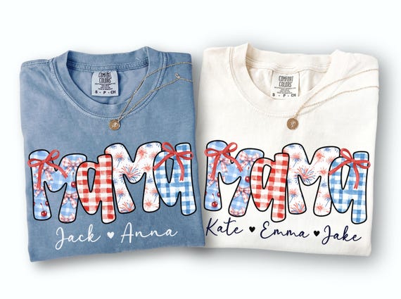 Personalized 4th of July Mama Shirt With Kids Name Comfort Colors Fourth of July T Shirt Patriotic Mama Shirt for July 4th Tee American Mama
