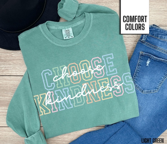 Comfort Colors Choose Kindness Long Sleeve Shirt Retro Kind Tshirt Teacher Appreciation Gift Back To School T Shirt Women Motivational Tee