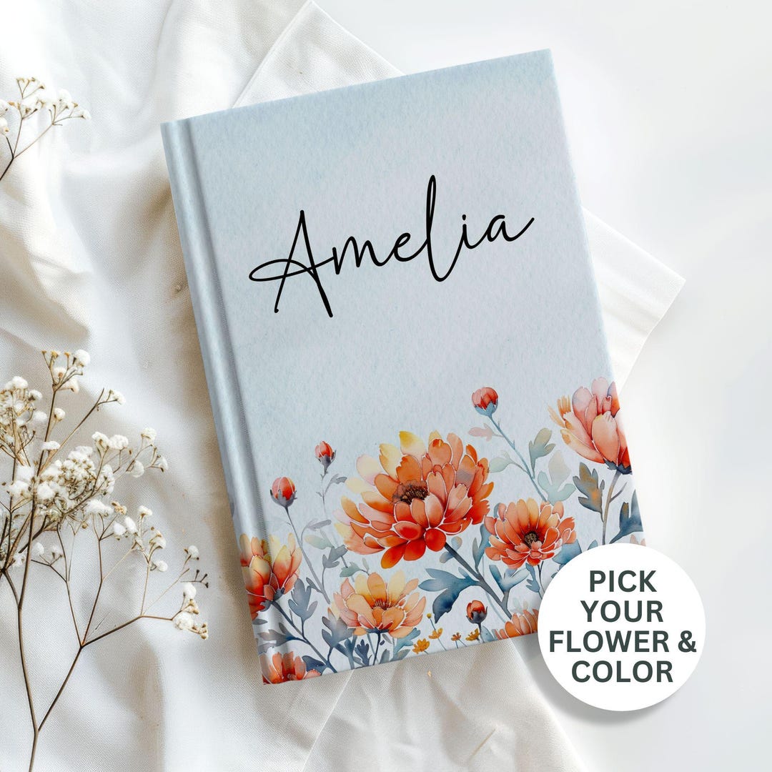 Personalized Birth Flower Journal, Custom Name Notebook, Birth Month ...