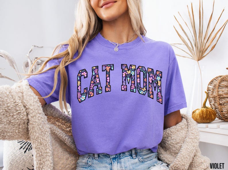 Comfort Colors Cat Mom Shirt Floral Cat Mom Sweatshirt Cute Cat Lover ...