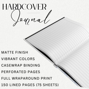 Op de afbeelding: Een hardcover journal met een matte afwerking en levendige kleuren. Het journal heeft een casewrap-binding, geperforeerde pagina's en een volledige omslagprint. Het bevat 150 gelinieerde pagina's (75 vellen).