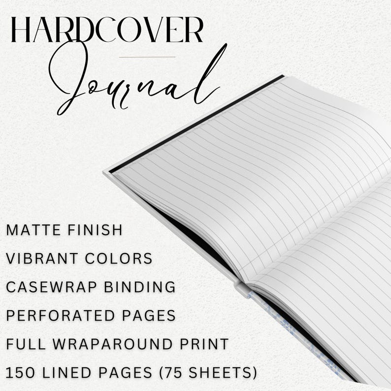 Op de afbeelding: Een hardcover journal met een matte afwerking en levendige kleuren. Het journal heeft een casewrap-binding, geperforeerde pagina's en een volledige omslagprint. Het bevat 150 gelinieerde pagina's (75 vellen).