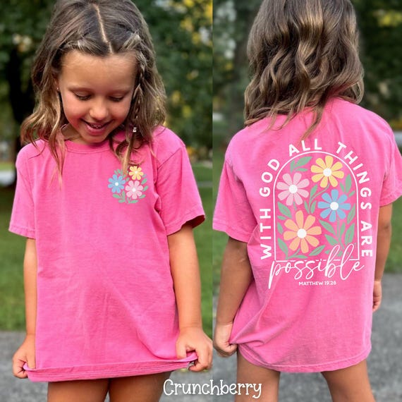 Christian Girl Shirt, Faith Based Kids Shirt, Inspirational Youth Christian Tee, Church Shirt for Girls, Floral Religious Kids Shirt, Flower