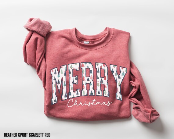 Merry Christmas Sweatshirt Christmas Tree Sweatshirt Minimalist Christmas Crewneck Womens Holiday Sweater Christmas Shirt Cute Winter Tshirt