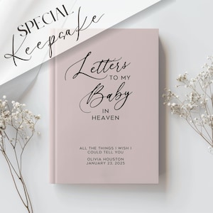 May include: A pink journal with the title "Letters to My Baby in Heaven" and the text "All the things I wish I could tell you"  Olivia Houston January 23, 2025.