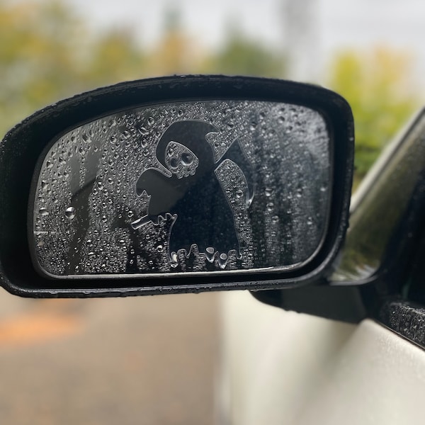 Espejo retrovisor antivaho/antilluvia con diseño de la Parca - Accesorios para coche - Calcomanías - Hecho a mano