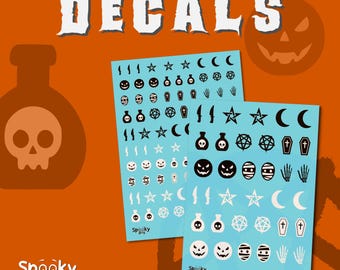 Decals Water Transfers - Halloween Spooky Spooky Ghosts Witches Bats Cats Skulls