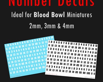 Decals / Water Slide Transfers - Numbers - 2mm 3mm 4mm - Blood Bowl - Football Jersey