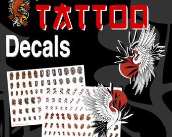 Tattoo - Decals Water Slide Transfers - Japanese - Crane Dragon Tiger Oni Kirin Phoenix