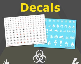 Warning Hazard Signs and Symbols- Decal Water Transfers