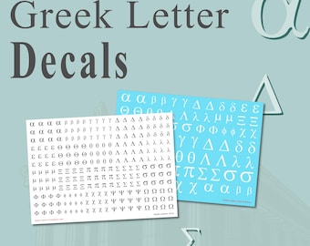 Greek Alphabet Letter Decals - Water Slide Transfers - Alpha Beta Gamma etc