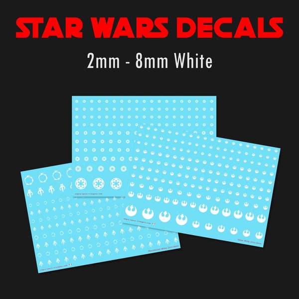 White Decals / Water Slide Transfers - Star Wars - Legion - Armada - Shatterpoint - Models - Dioramas  - Figures