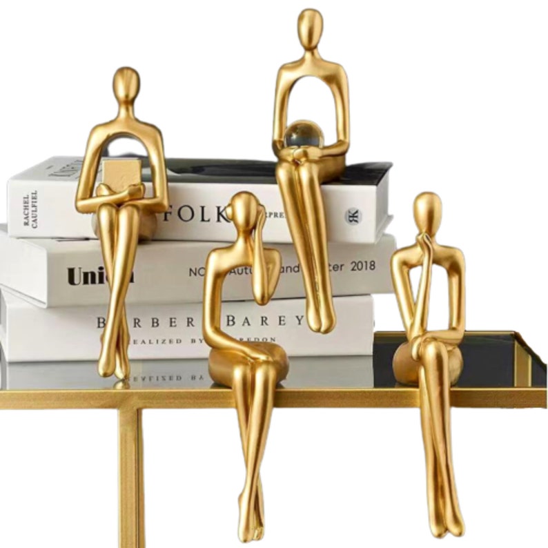 Golden Human Characters Statue Nordic Geometric Statues - Etsy