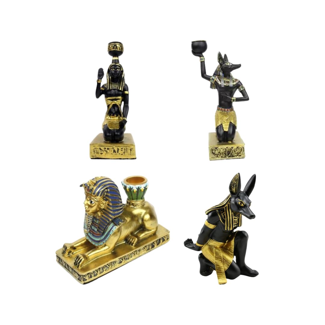 Candle Holder Resin Egyptian Goddess Statue Sphinx Anubis Bottle Holder