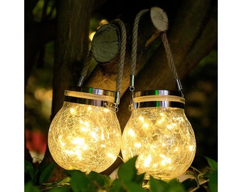 2 Pc Solar Lantern Light,Crackle Glass Ball Outdoor Waterproof Solar ,Garden Decor Patio, Solar Light Decorative, 2Modes Hanging Outdoor