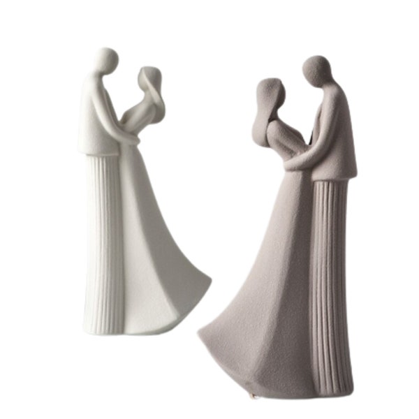 Embrassez la statue de couple pour la maison moderne, décor en céramique romantique, cadeau de mariage, blanc gris, décoration élégante, décor élégant, décor unique