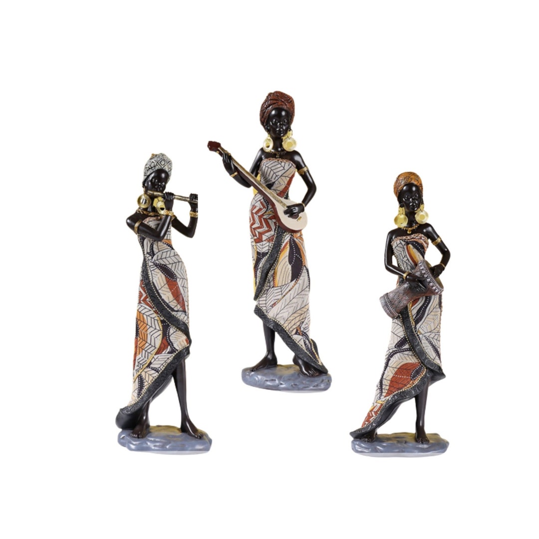 Resin African Woman Musical Statue Modern Art Figure African Woman