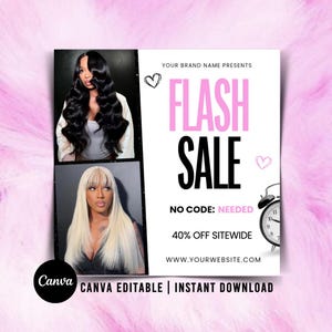 Flash Sale Hair Flyer Template | Hair Sale Canva Flyer | Editable Hair Business Promo | Wig & Bundle Sale Digital Flyer