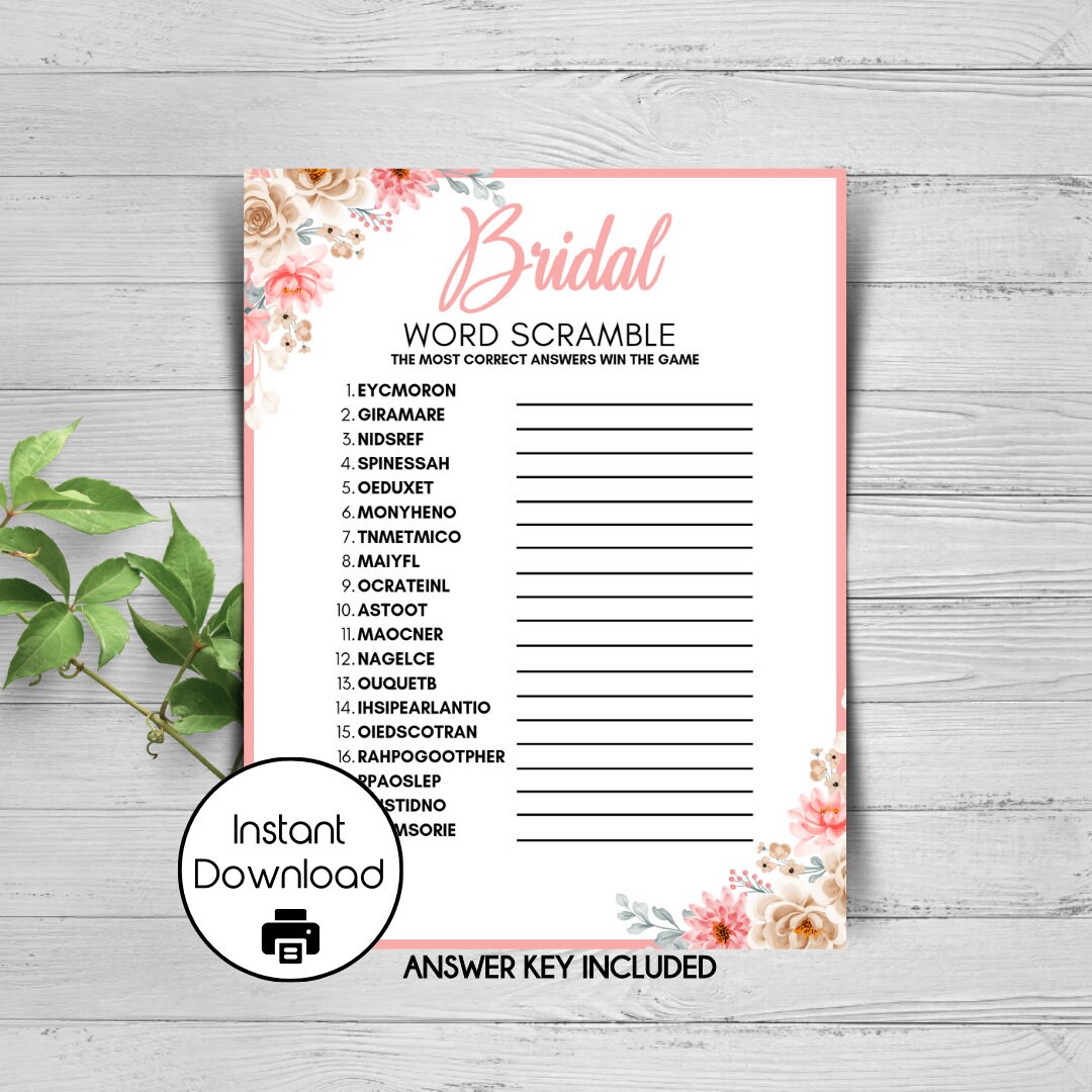 Bridal Word Scramble Printable Instant Download Wedding Party Game ...