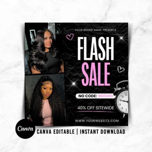 Flash Sale Hair Flyer Template | Hair Sale Canva Flyer | Editable Hair Business Promo | Wig & Bundle Sale Digital Flyer