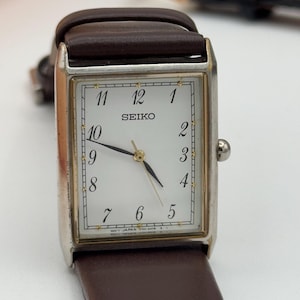 1980s Seiko Art Deco Tank White Arabic Dial
