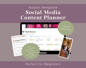 Social Media Content Planner Notion Template | Content Calendar | Social Media Manager | Small Business Content Planner | Instagram Planner