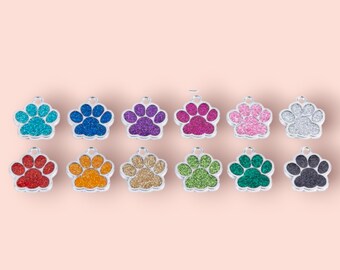 Engraved Glitter Paw Pet ID Tag: Personalised Dog Cat Tag