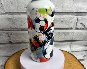 Personalised Football Water Bottle: 600ml Aluminum School Bottle