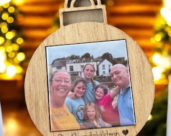 Personalised Wooden Photo Bauble | Custom Engraved Ornament | Interchangeable Magnet | Christmas Keepsake Gift
