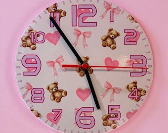 Reloj de pared personalizado: Lazos y osos rosas