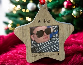 Adorno navideño de madera personalizado con foto / Adorno grabado personalizado / Imán intercambiable / Regalo navideño para recordar