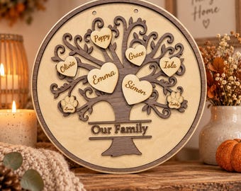 Personalised Family Tree Plaque | Wooden Family Sign | Custom Family Names | Family Keepsake Gift | Gift for Mum Dad | Grandparents | Family