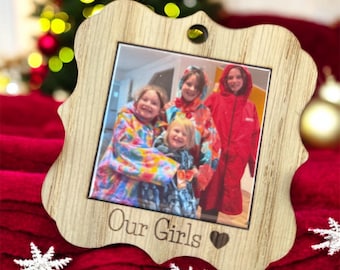 Adorno navideño de madera personalizado con foto / Adorno grabado personalizado / Imán intercambiable / Regalo navideño para recordar