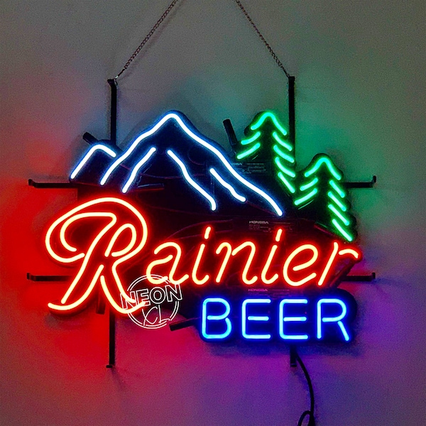 Rainier Beer Bar Pub Business Logo Real Glass Neon Sign Wall Hanging Signs Custom Handmade Gifts Home Bar Wall Art